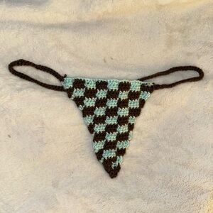 Checkered Crochet Handmafe Triangle Bikini Bottom